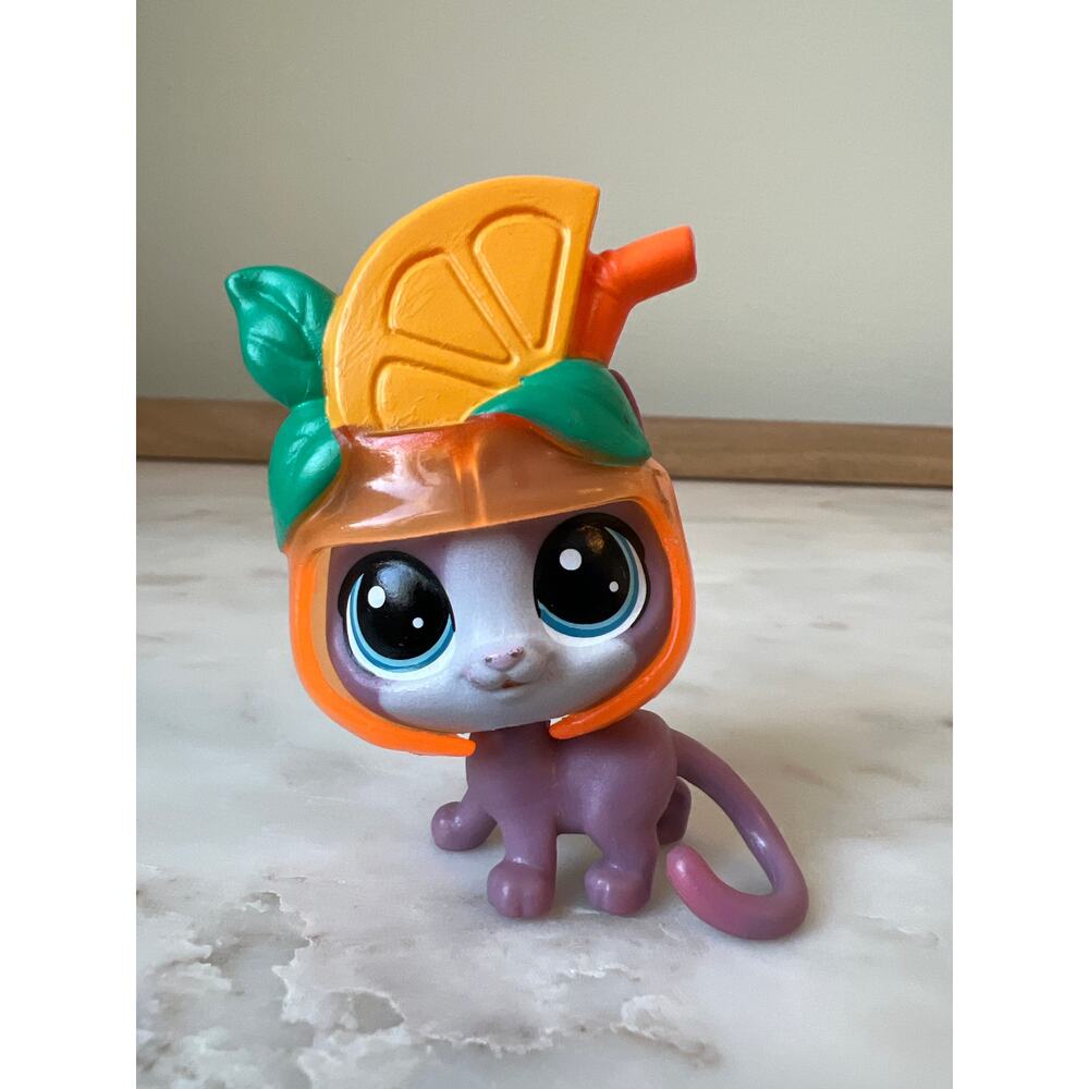 Littlest Pet Shop #4-173 Purple Kitty Cat Orange Hat Thirsty Pets Cooler Crew